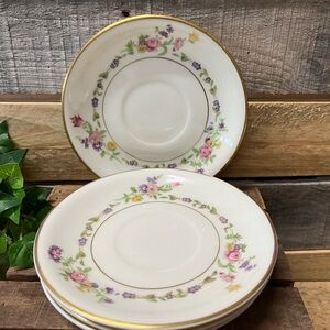 Set of 4 Elegant Vintage Floral Saucer Set with Gold Trim by Lamberton